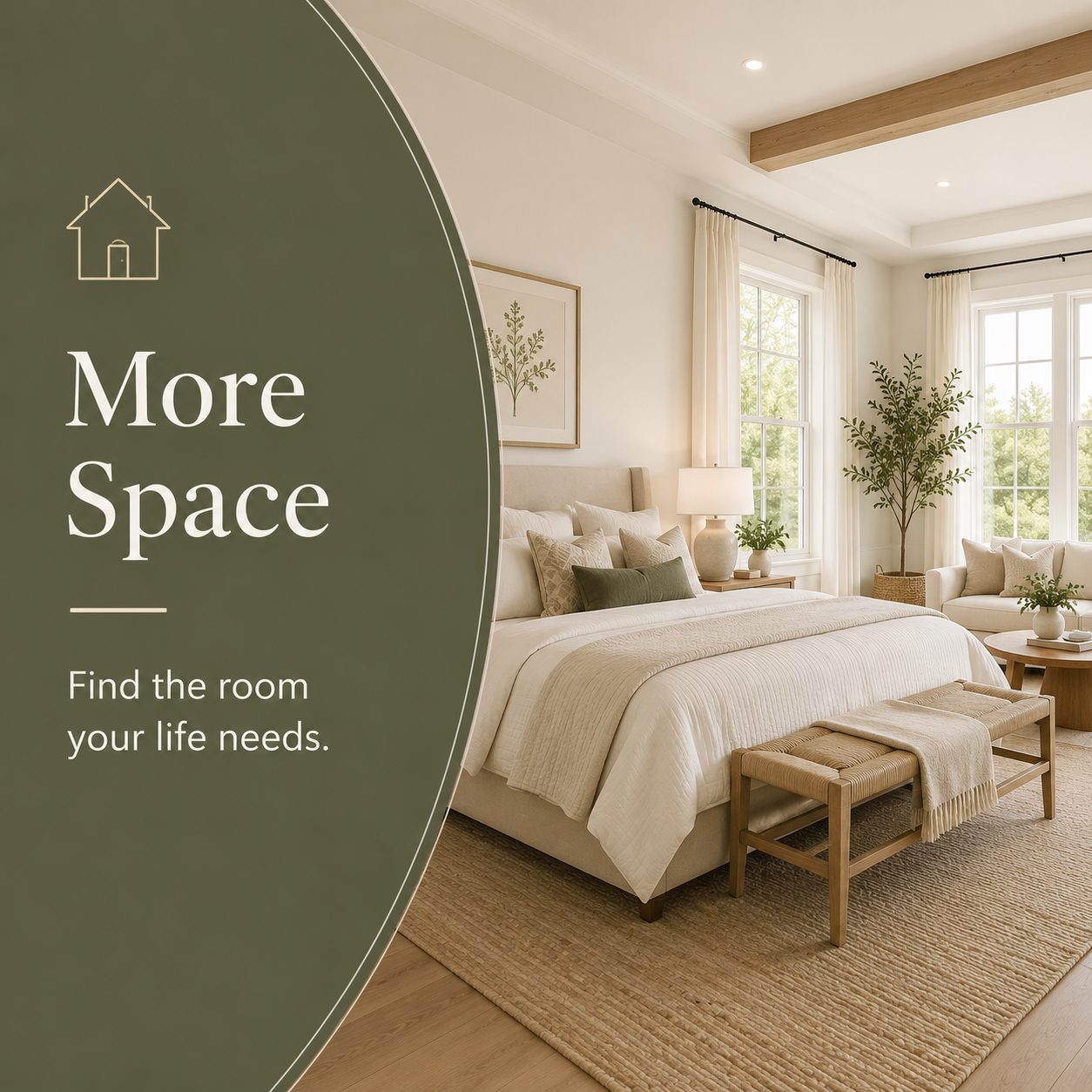 Bright bedroom with a sitting area representing extra living space