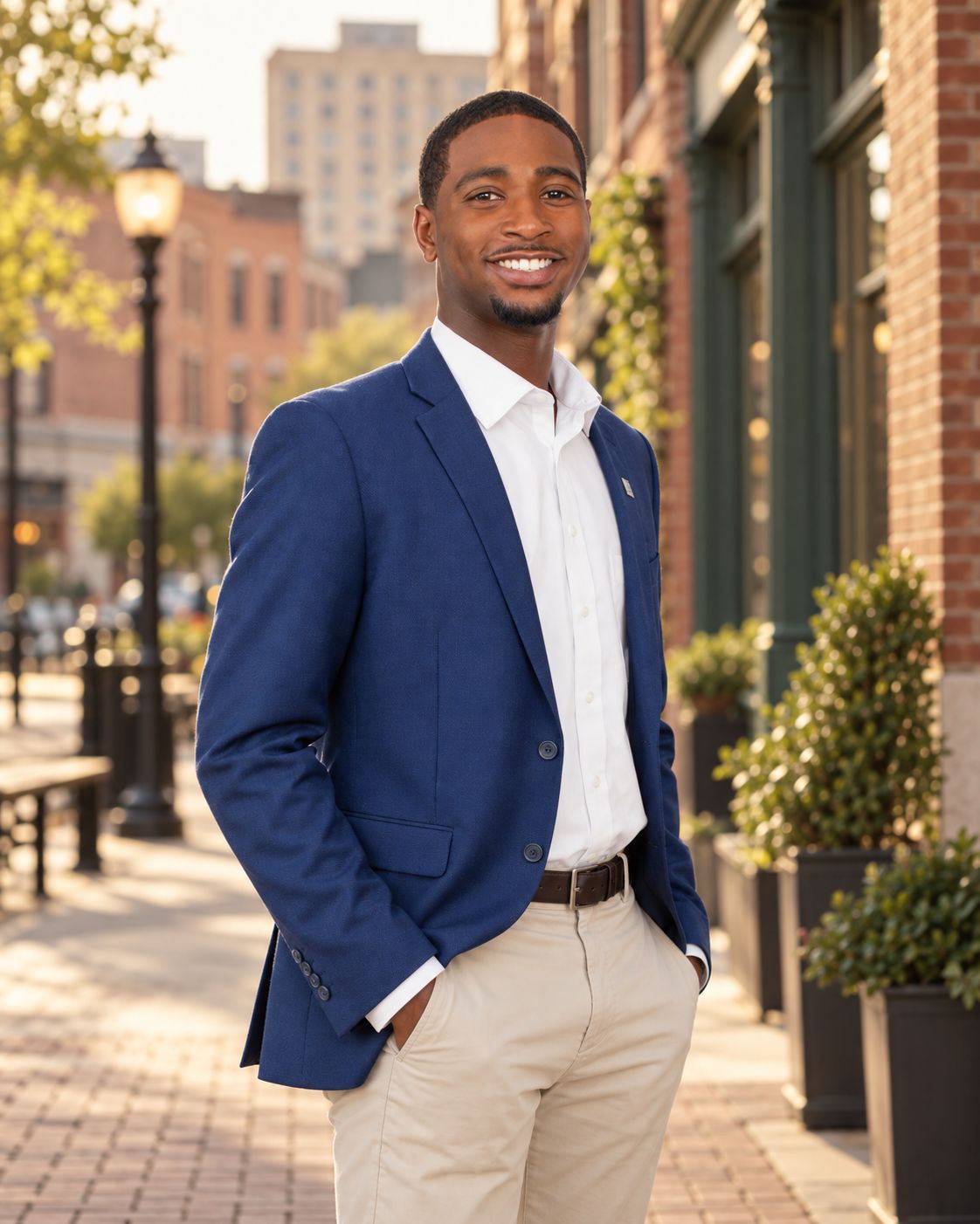 Koren Day, Knoxville Realtor, on a brick sidewalk downtown